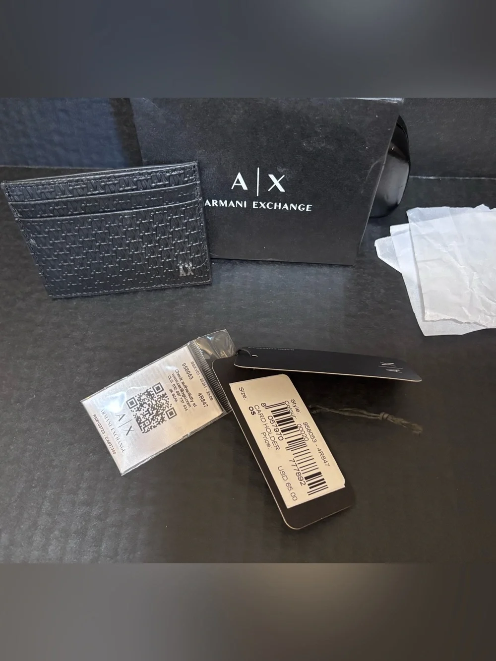 Armani Exchange NWT Black Embossed Logo Card Holder